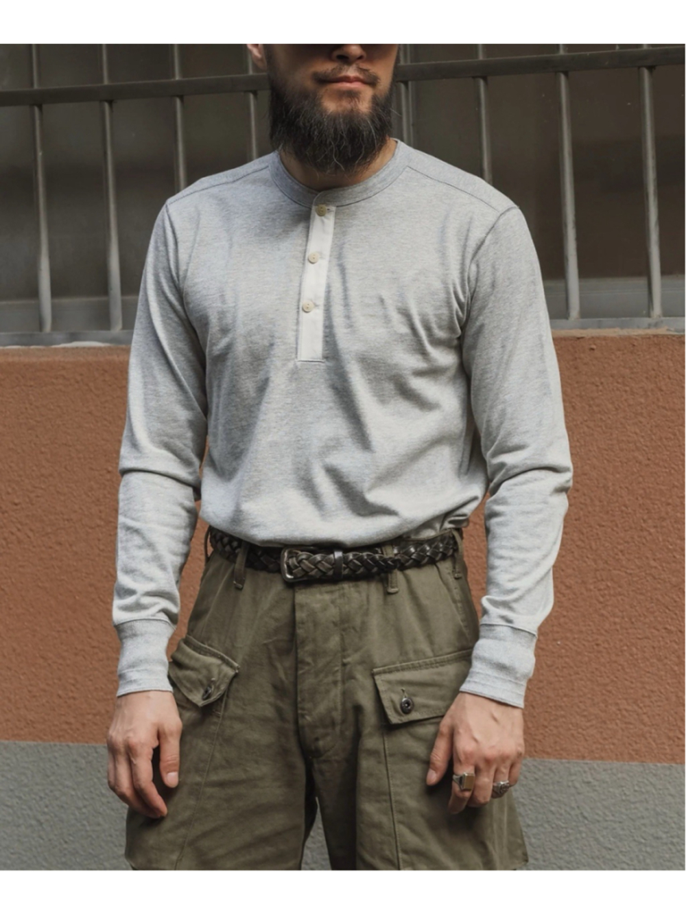 Vintage Long Sleeve 100% Cotton Henley Shirt - Gray Bronson Mfg. Size M - Picture 1 of 5
